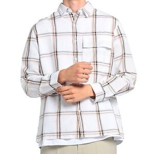 Topman linen blend grid plaid shirt L